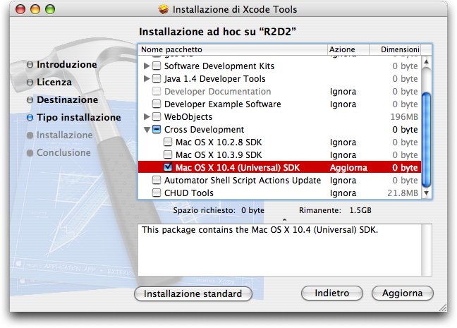 Xcode Installer Window